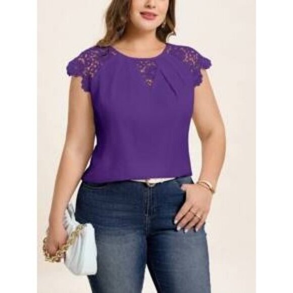 Shein L Purple Laser Cut Sleeve Blouse Pleated Front L - Picture 1 of 13